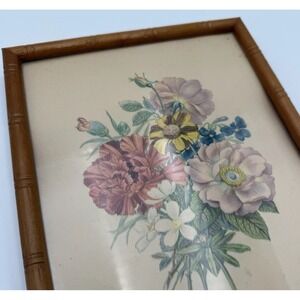 Vtg French Botanical Print Cottage Core Bamboo Wood Original Frame Copy Prevost